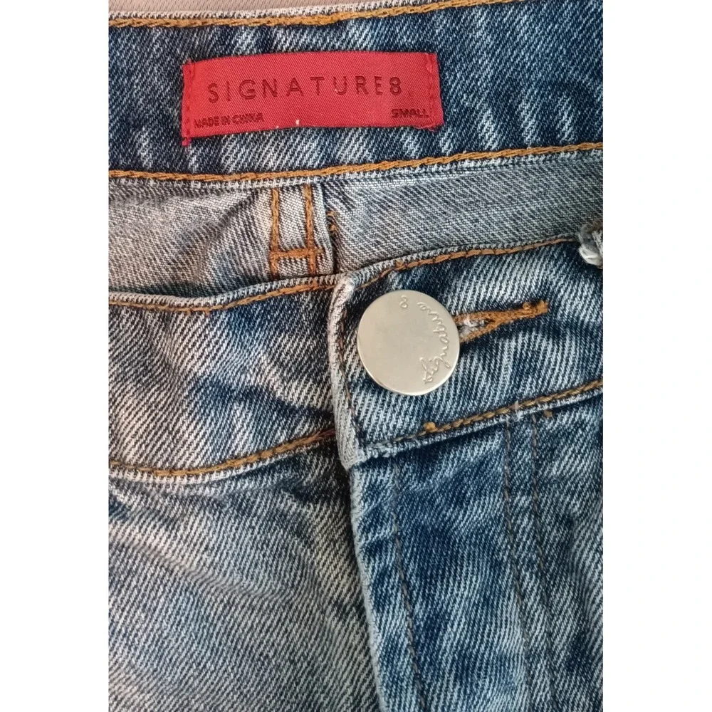 Signature 8 Distressed Button Fly High Waist Denim Shorts Blue Y2k Cheeky Size S